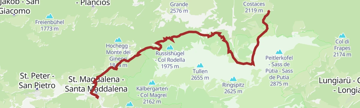 Route map: From St. Magdalena via Halsl to Würzjoch